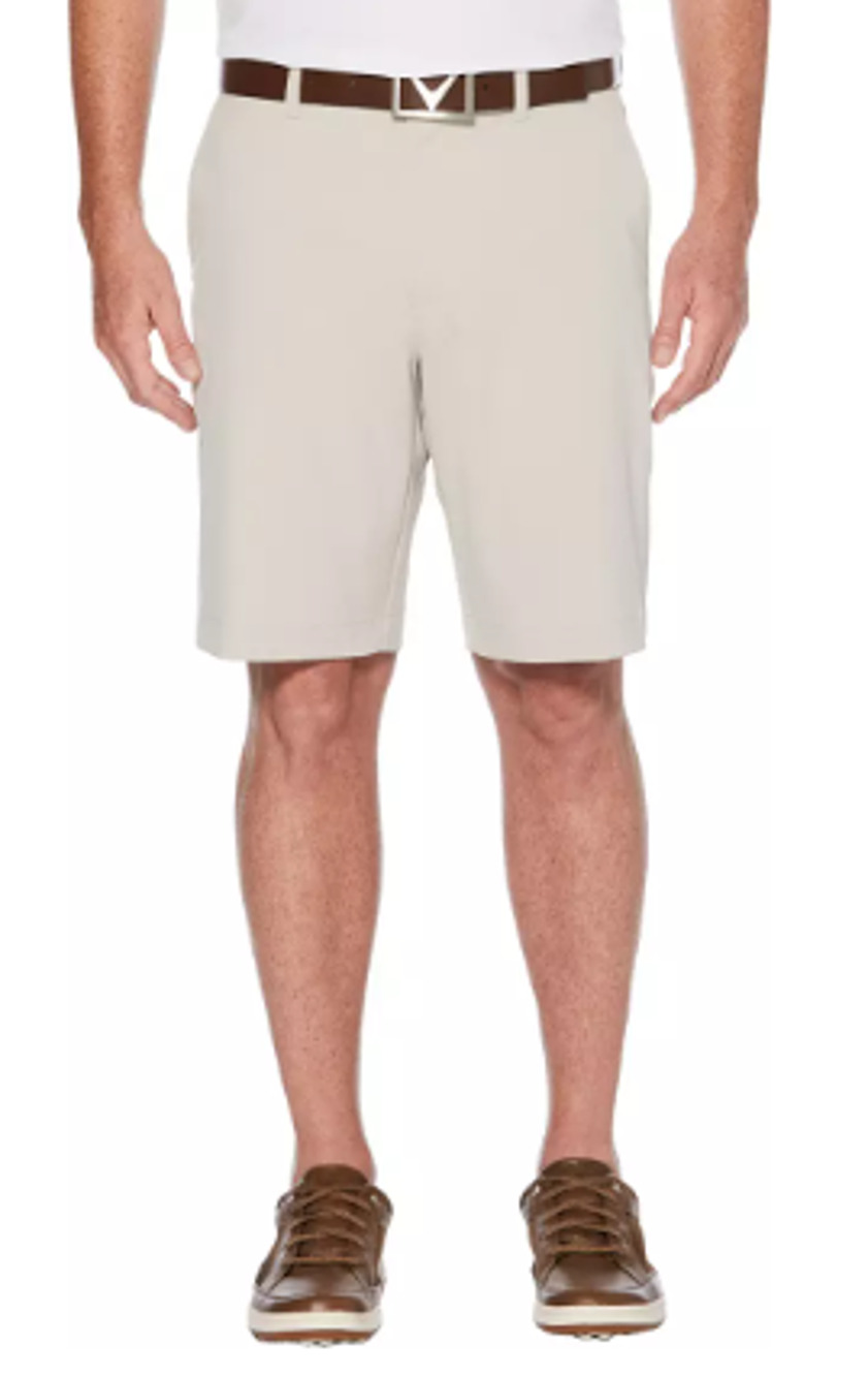 New Callaway 9" Flat Front Golf Shorts, Silver Lining Tan Color, Size 36